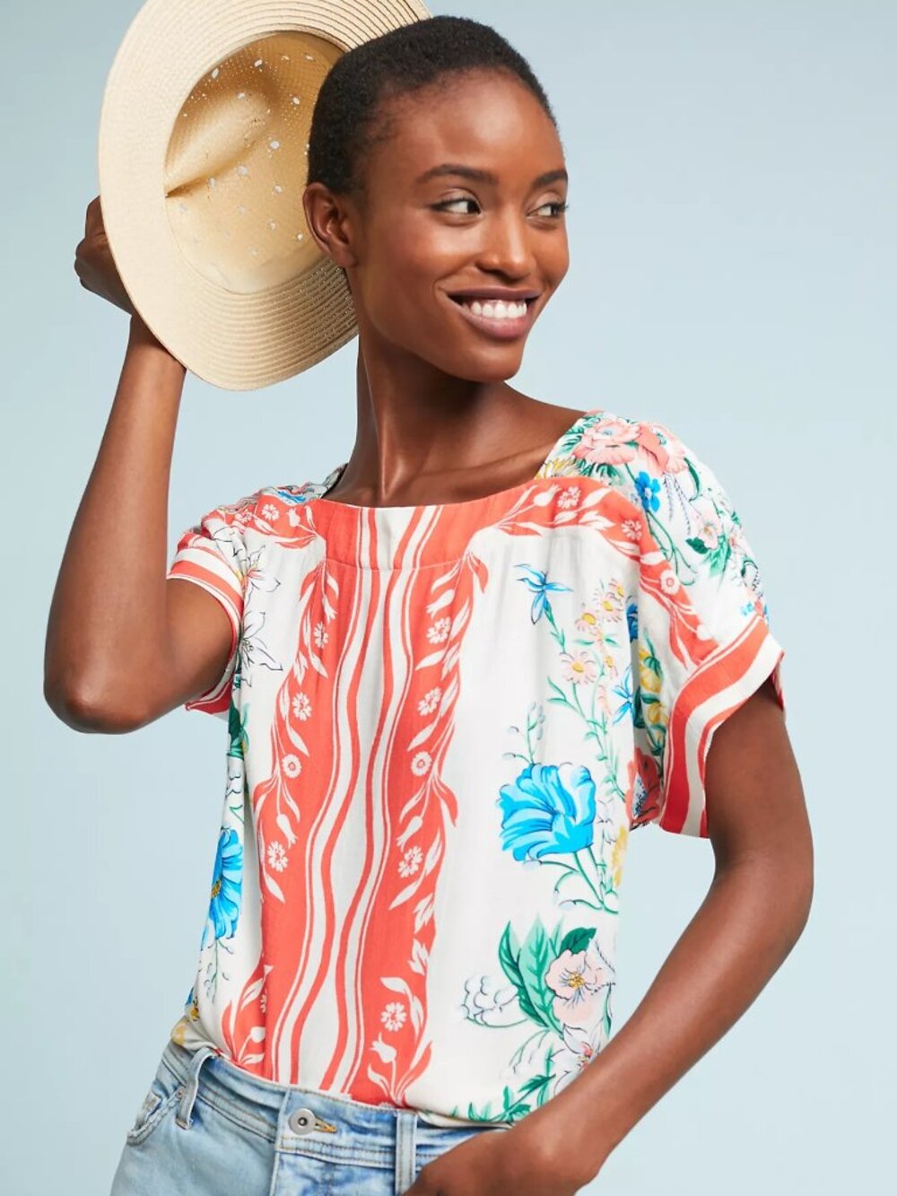 Maeve Anthropologie Romina Scarf-Printed Top Size Small